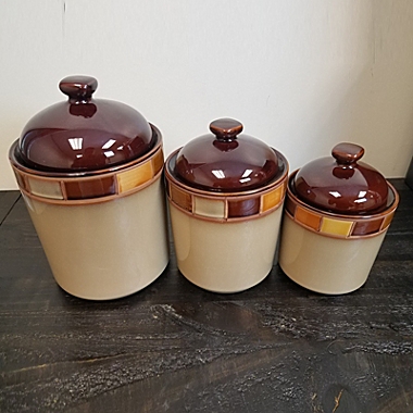 Gibson Elite Casa Estebana 3 Piece Stoneware Storage Canister Container Jar Set. View a larger version of this product image.
