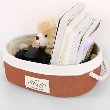 PiccoCasa Fabric Storage Bins, Storage Baskets with Cotton Handles Foldable Storage Bins Laundry Clothes Towel Box Organizer W Drawstring Closure for Home Shelves Closet Orange 14.2"x10.8"x4.7". View a larger version of this product image.