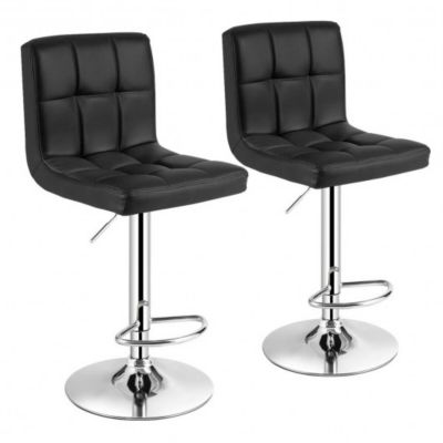 Costway Set of 2 Square Swivel Adjustable PU Leather Bar Stools with Back and Footrest-Black