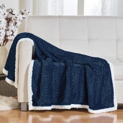 Liveinu 100% Cotton Throw Blanket Super Soft Decorative Knitted Blanket with Scandinavian Style Couch Bed Cover Blue 46 W x 66 L 