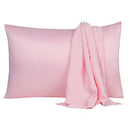 PiccoCasa 2 Pack Silk Satin Solid Pillowcase for Hair and Skin, Cool, Silky, Soft Breathable Pillow Cases King 20x36 Inch Pink with Envelope Closure