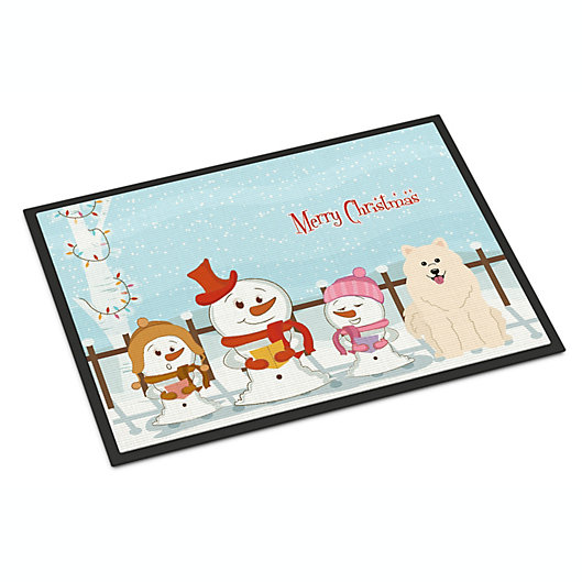 Caroline's Treasures Fawn French Bulldog Snowman Christmas Door Mat Multicolor 