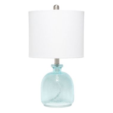 Elegant Designs Textured Glass Table Lamp with Fabric Drum Shade - Clear Blue. View a larger version of this product image.