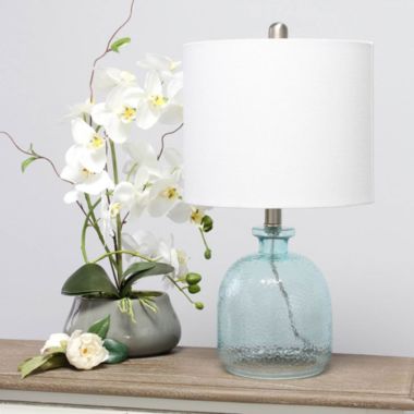 Elegant Designs Textured Glass Table Lamp with Fabric Drum Shade - Clear Blue. View a larger version of this product image.