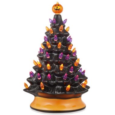 Casafield Hand-Painted Ceramic Halloween Tree, 15-Inch Pre-Lit Decoration with 128 Multi-Color Lights, Jack-O-Lantern and Star Toppers. View a larger version of this product image.