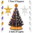 Alternate image 1 for Casafield Hand-Painted Ceramic Halloween Tree, 15-Inch Pre-Lit Decoration with 128 Multi-Color Lights, Jack-O-Lantern and Star Toppers