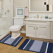 Bath Rug Set 2 Piece for Bathroom Water Absorbent Striped Bath Rugs(20" x 32" Plus 20" x 20" U, Navy)