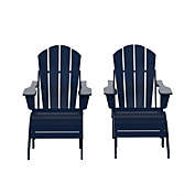 WestinTrends 4-Piece Set Classic Folding Adirondack Chair With Footrest Ottoman, Navy Blue