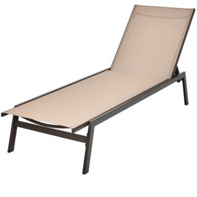 Costway Outdoor Reclining Chaise Lounge Chair with 6-Position Adjustable Back-Brown