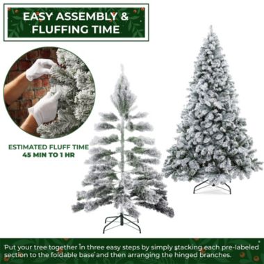 Casafield Realistic Snow-Flocked Pine Artificial Holiday Christmas Tree with Sturdy Metal Stand. View a larger version of this product image.