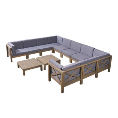 Contemporary Home Living 12-Piece Gray Contemporary Outdoor Furniture Patio Sectional Sofa Set - Dark Gray Cushions