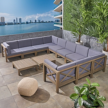 Contemporary Home Living 12-Piece Gray Contemporary Outdoor Furniture Patio Sectional Sofa Set - Dark Gray Cushions. View a larger version of this product image.