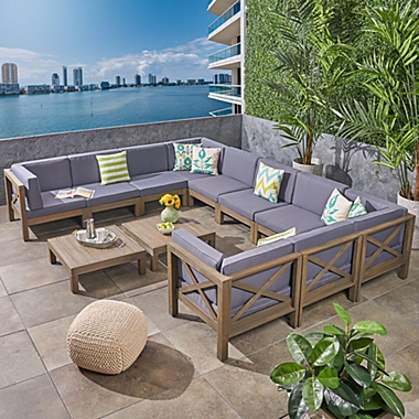 Contemporary Home Living 12-Piece Gray Contemporary Outdoor Furniture Patio Sectional Sofa Set - Dark Gray Cushions. View a larger version of this product image.