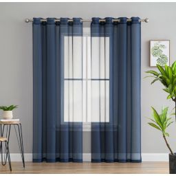 THD Basics 2 Piece Semi Sheer Voile Window Curtain Drapes Grommet Top Panels for Bedroom, Living Room & Kids Room - Set of 2 panels