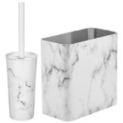 mDesign 2 Piece Plastic Bathroom Set, Bowl Brush and Trash Can