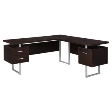 Contemporary Home Living 71" Coffee Brown and Silver Contemporary L-Shaped Computer Desk. View a larger version of this product image.