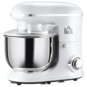HOMCOM Stand Mixer with 6+1P Speed, 600W Tilt Head Kitchen Electric Mixer with 6 Qt Stainless Steel Mixing Bowl, Beater, Dough Hook and Splash Guard for Baking Bread, Cakes, and Cookies, White