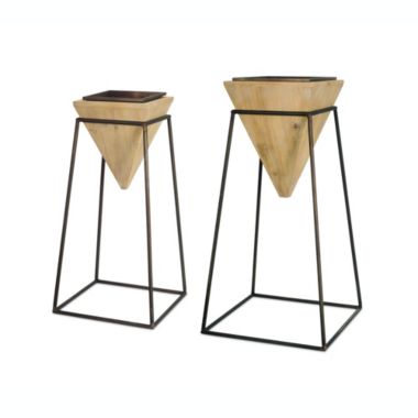 Melrose Home Decorative Planter (Set of 2) 28.25"H, 32.75"H Metal/Wood. View a larger version of this product image.