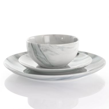 Elama Fine Marble 16 Piece Stoneware Dinnerware Set in Black and White. View a larger version of this product image.