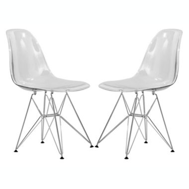 LeisureMod Cresco Molded Plastic Eiffel Side Chair, Set of 2 - Clear. View a larger version of this product image.