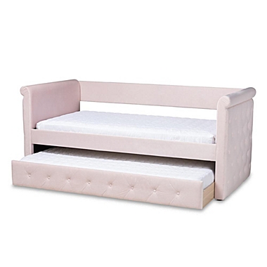 Baxton Studio Amaya Modern And Contemporary Light Pink Velvet Fabric Upholstered Twin Size Daybed With Trundle - Light Pink. View a larger version of this product image.