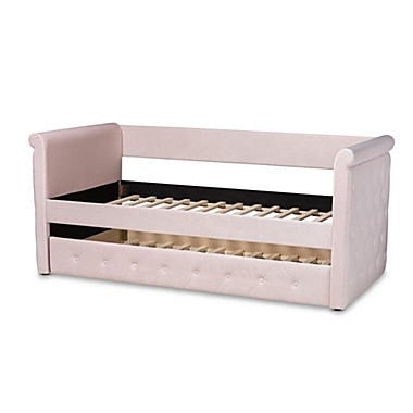 Baxton Studio Amaya Modern And Contemporary Light Pink Velvet Fabric Upholstered Twin Size Daybed With Trundle - Light Pink. View a larger version of this product image.