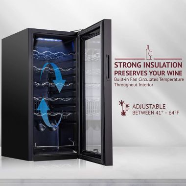 SCHMECKE 18 Bottle Compressor Wine Cooler Refrigerator w/Lock - Large Freestanding Wine Cellar - 41f-64f Digital Temperature Control Wine Fridge For Red, White, Champagne or Sparkling Wine - Black. View a larger version of this product image.