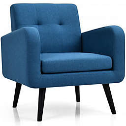 Costway Modern Upholstered Comfy Accent Chair Single Sofa with Rubber Wood Legs-Navy