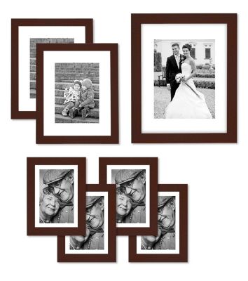 Americanflat  Picture Frame Set, 7 Pieces with One 11x14; Two 8x10; and Four 5x7, Mahogany
