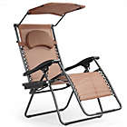 Alternate image 0 for Costway Folding Recliner Lounge Chair with Shade Canopy Cup Holder-Coffee
