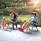 Alternate image 2 for Costway Folding Recliner Lounge Chair with Shade Canopy Cup Holder-Coffee