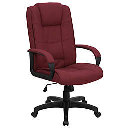 Emma + Oliver High Back Burgundy Fabric Multi-Line Stitch Swivel Office Chair with Arms