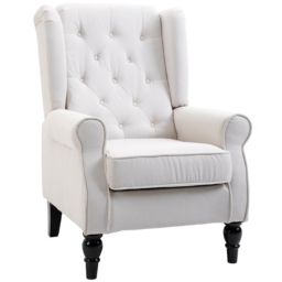HOMCOM Button-Tufted Accent Chair with High Wingback, Rounded Cushioned Armrests and Thick Padded Seat, Cream White