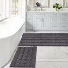 Alternate image 0 for PrimeBeau Striped Bath Rugs for Bathroom Anti-Slip Bath Mats Soft Plush Chenille Shaggy Mat, Gray, 47" x 17" Plus 17" x 24"