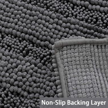 PrimeBeau Striped Bath Rugs for Bathroom Anti-Slip Bath Mats Soft Plush Chenille Shaggy Mat, Gray, 47" x 17" Plus 17" x 24". View a larger version of this product image.
