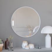 Merrick Lane Monaco 30" Round Accent Wall Mirror in Silver with Metal Frame for Bathroom, Vanity, Entryway, Dining Room, & Living Room