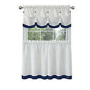 Kate Aurora Country Living Farmhouse 3 Pc Solid Cafe Kitchen Curtain Tier & Tucked Valance Set - 56in W x 24in L, Navy Blue