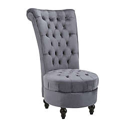 HOMCOM Retro High Back Armless Royal Accent Chair Fabric Upholstered Tufted Seat for Living Room, Dining Room and Bedroom, Grey