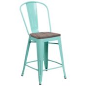 Emma + Oliver 24"H Mint Green Metal/Wood Counter Height Stool with Back