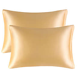PiccoCasa 85 GSM Satin Pillowcases for Hair and Skin, Luxury Silky Pillow Cover with Zipper Closure, Satin Pillow Cases Set of 2, Standard Gold