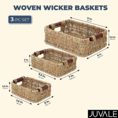 Juvale Woven Wicker Baskets with Handles in 3 Sizes for Home Organization (3 Pack). View a larger version of this product image.