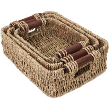 Juvale Woven Wicker Baskets with Handles in 3 Sizes for Home Organization (3 Pack). View a larger version of this product image.