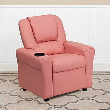 Flash Furniture Contemporary Pink Vinyl Kids Recliner With Cup Holder And Headrest - Pink Vinyl. View a larger version of this product image.