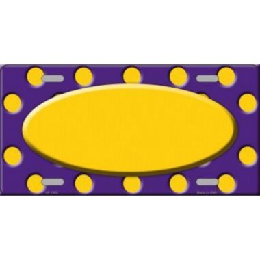 Smart Blonde Yellow Purple Polka Dot Pattern With Center Oval Customizable Metal Novelty License Plate Tag Sign. View a larger version of this product image.