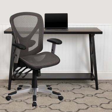 Flash Furniture Sam Mid-Back Transparent Gray Mesh Multifunction Executive Swivel Ergonomic Office Chair with Adjustable Arms. View a larger version of this product image.