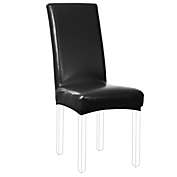 PiccoCasa Solid Dining Chair Covers, Stretch Artificial Leather Dining Room Chair Covers Faux PU Fabric Slipcovers, 1pcs Black