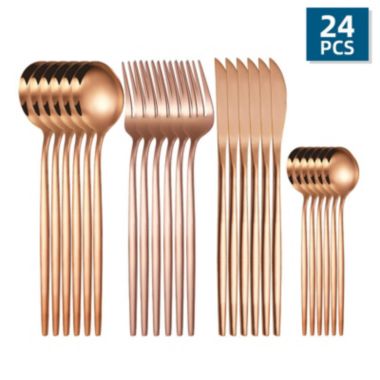 Department Store 24pcs/Set Stainless Steel Cutlery; Portuguese Cutlery Spoon; Western Cutlery Set (Rose Gold). View a larger version of this product image.