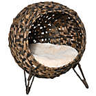 Alternate image 0 for PawHut 20.5" Natural Rattan Cat House, Elevated for Comfort and Circulation, Cushion Included as Animal Bed, Brown