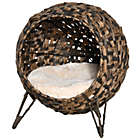 Alternate image 1 for PawHut 20.5" Natural Rattan Cat House, Elevated for Comfort and Circulation, Cushion Included as Animal Bed, Brown