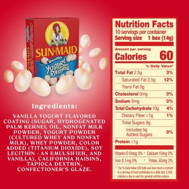 Sun-Maid Vanilla Yogurt Flavored Raisins, .5 oz, 10 ct. View a larger version of this product image.